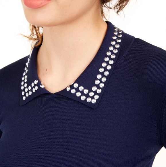 Rosie Harlow Blue Knit Long Sleeve Sweater Dress NWT Studded - Picture 2 of 13